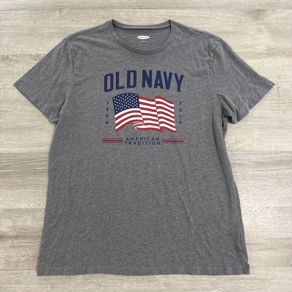 Old Navy Shirt 2019 Men’s Large Gray American Flag 25th Anniversary Cotton Blend